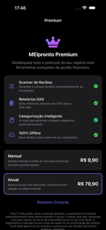 Tela da assinatura Premium com os planos mensal e anual
