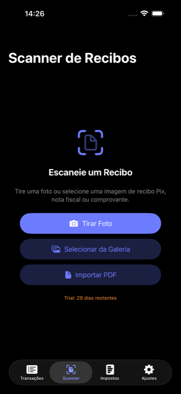 Scanner de recibos extraindo valor e data de um comprovante